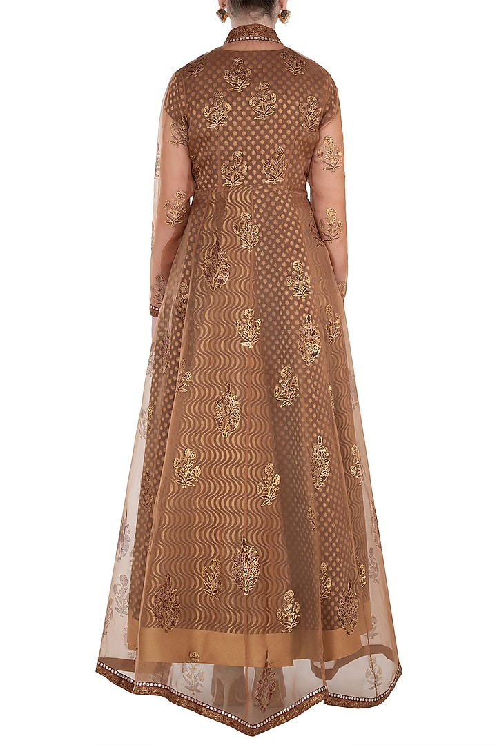 Brown and beige anarkali gown with jacket available only at Pernia's Pop Up Shop.