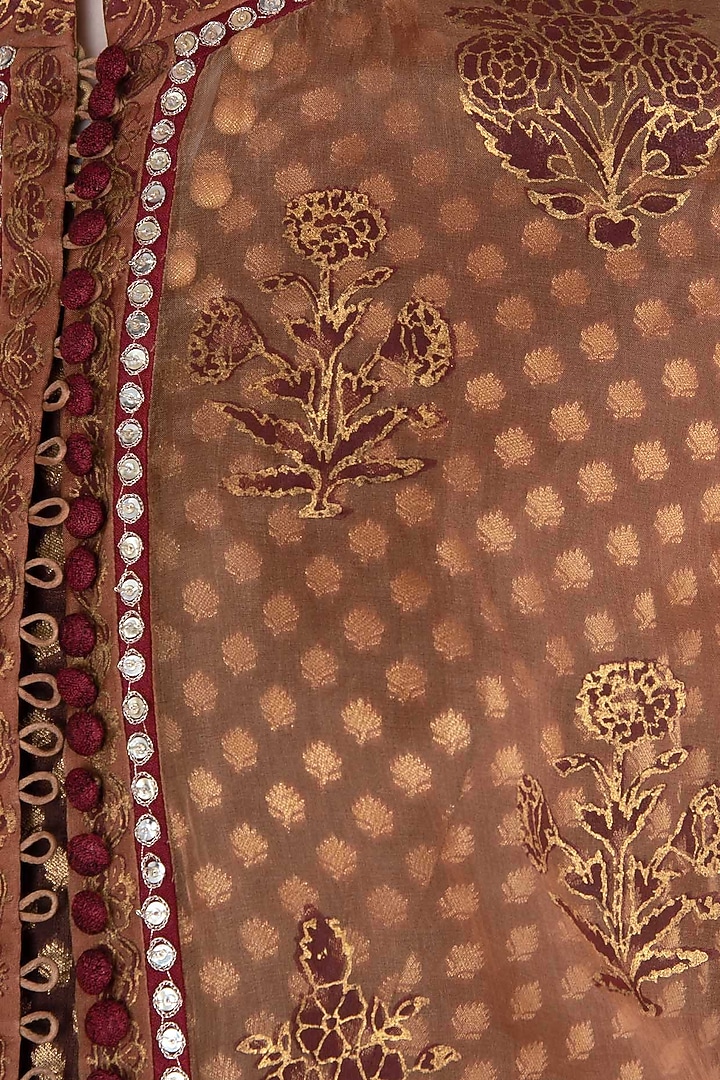 Brown and beige anarkali gown with jacket available only at Pernia's Pop Up Shop.