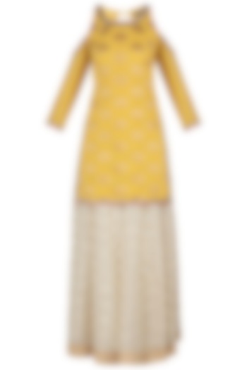 Yellow Cold Shoulder Kurta Set by Poonam Dubey Designs