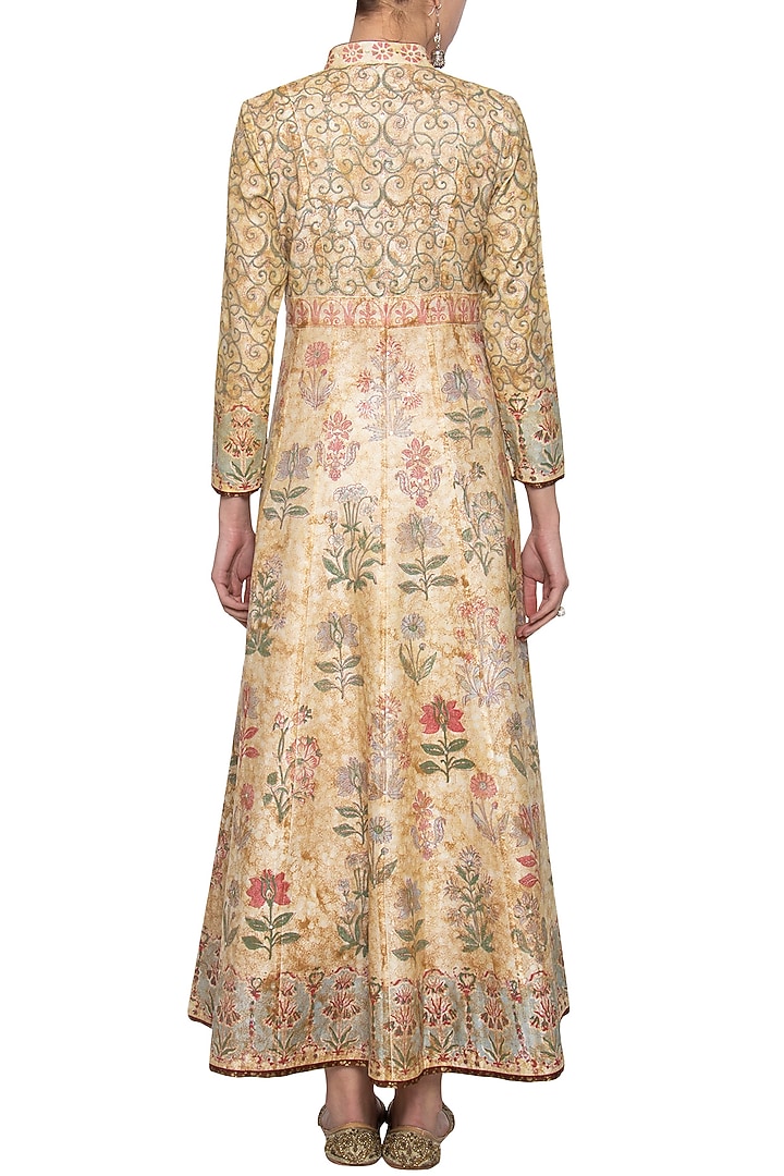 Beige printed front open Party Wear Anarkali gown by Poonam Dubey Designs at Pernia's Pop Up Shop