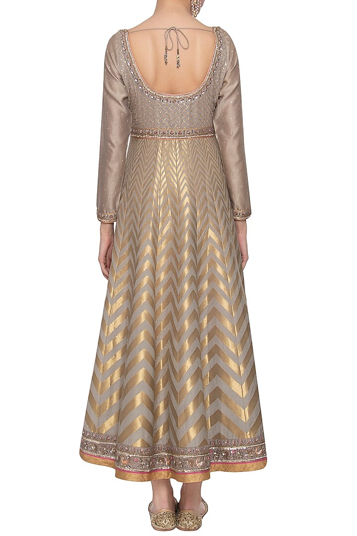 Grey banarasi Bridal Anarkali gown set by Poonam Dubey Designs at Pernia's Pop Up Shop