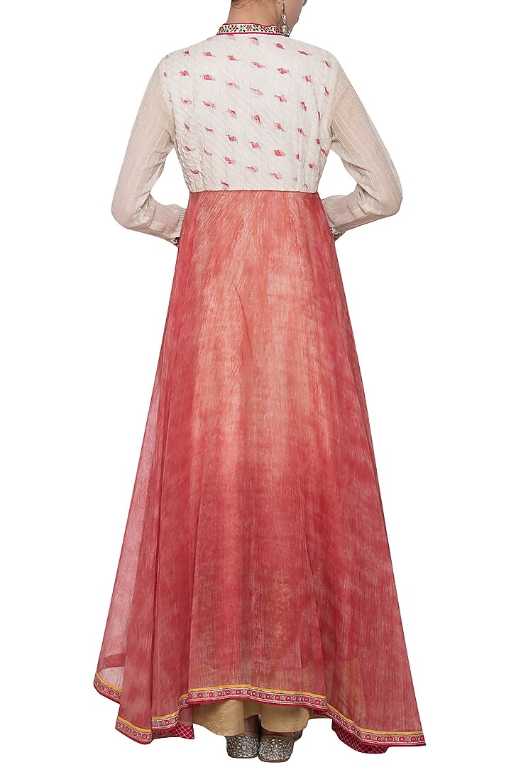 Ivory and red Wedding Anarkali gown with jacket by Poonam Dubey Designs at Pernia's Pop Up Shop