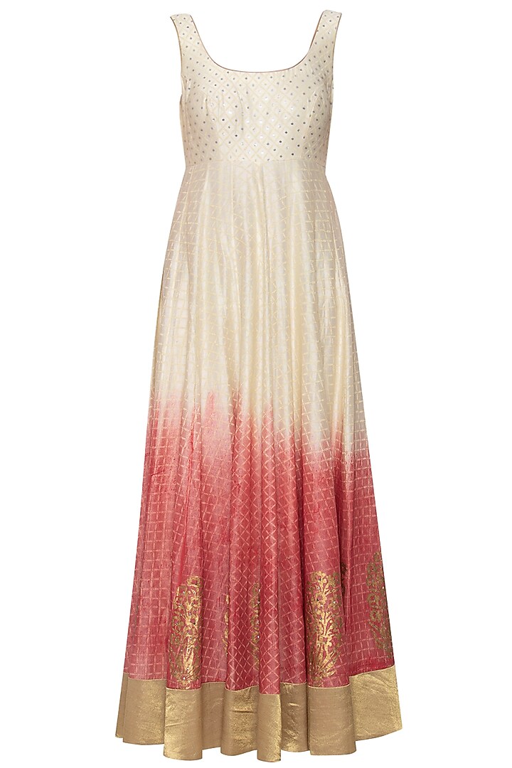 Ivory and red Wedding Anarkali gown with jacket by Poonam Dubey Designs at Pernia's Pop Up Shop