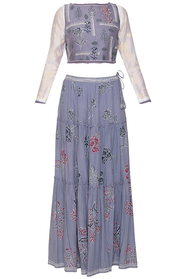 Lavender blue crop top with skirt and inner by Poonam Dubey Designs