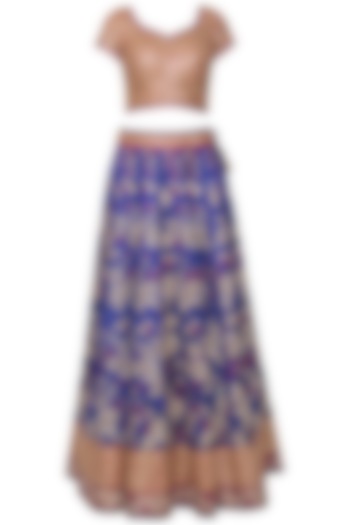 Blue banarasi silk lehenga set by Poonam Dubey Designs