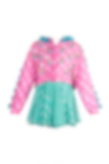 Mint Embroidered Leheriya Dress With Bubblegum Pink Bomber Jacket by Papa Don't Preach by Shubhika at Pernia's Pop Up Shop