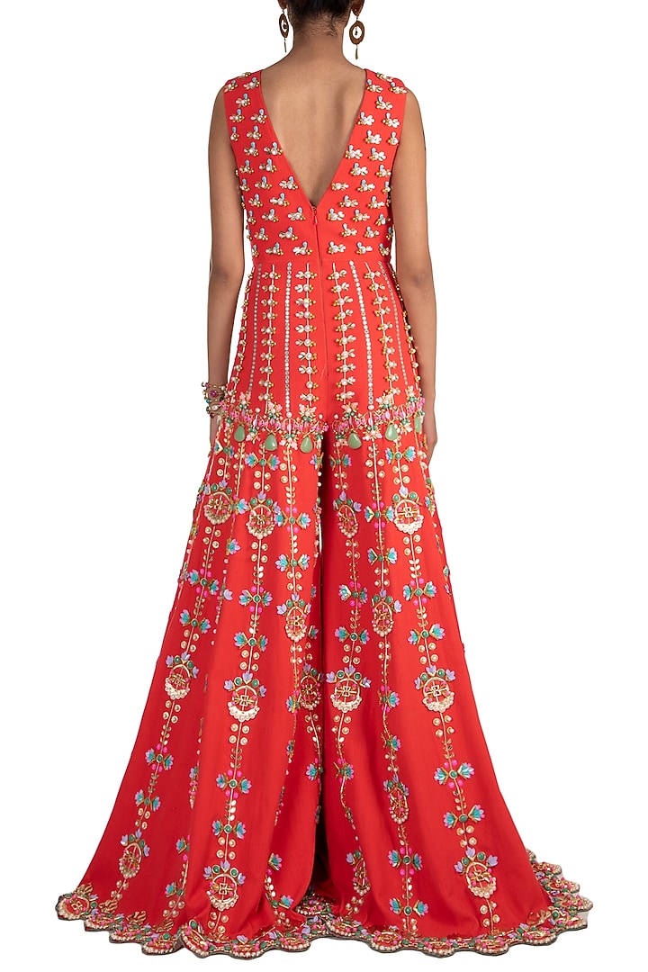 Tomato Red Embroidered Jumpsuit by Papa Don't Preach by Shubhika at Pernia's Pop Up Shop