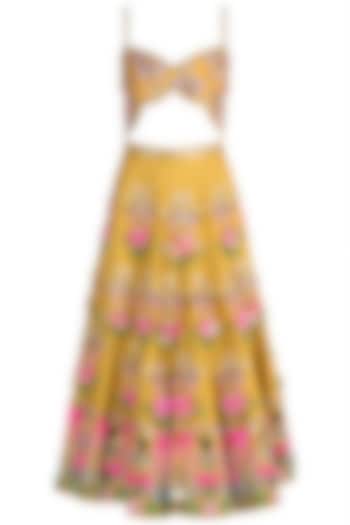 Mustard Embroidered Short Lehenga Set by Papa Don't Preach by Shubhika