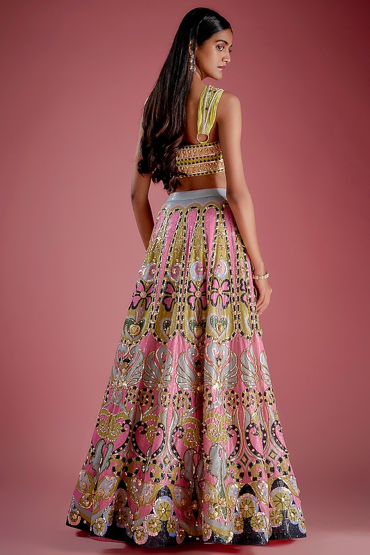 Pink Sequins Printed & Pearl Embroidered Bridal Lehenga Set by Papa Don't Preach by Shubhika at Pernia's Pop Up Shop