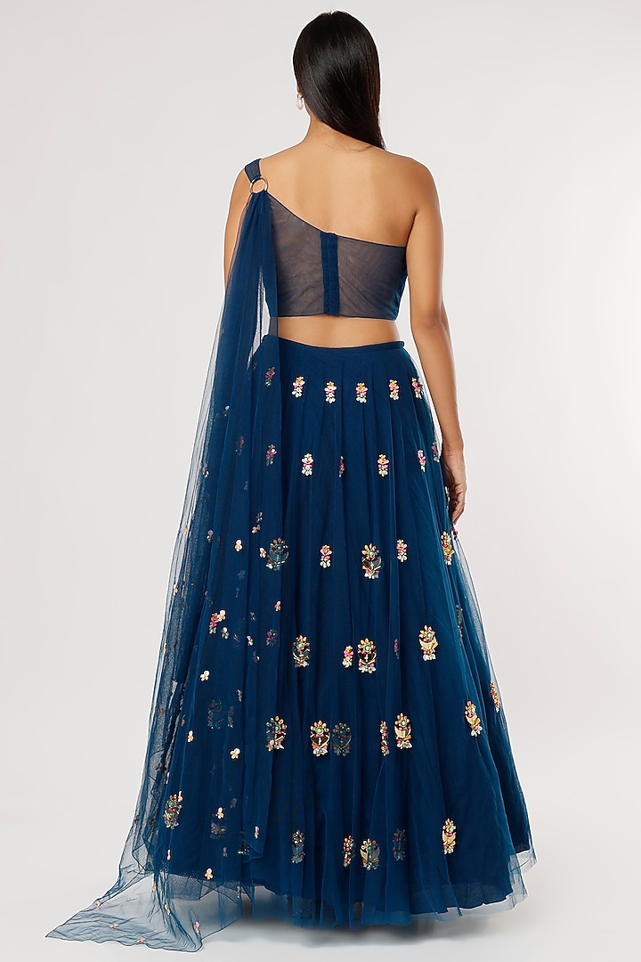 Dark Blue Embroidered Bridal Lehenga Set by Papa Don't Preach by Shubhika at Pernia's Pop Up Shop