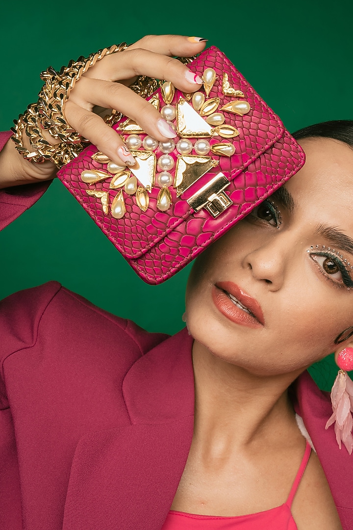 Plum Embellished Crossbody Bag by Papa don't preach by Shubhika Accessories at Pernia's Pop Up Shop