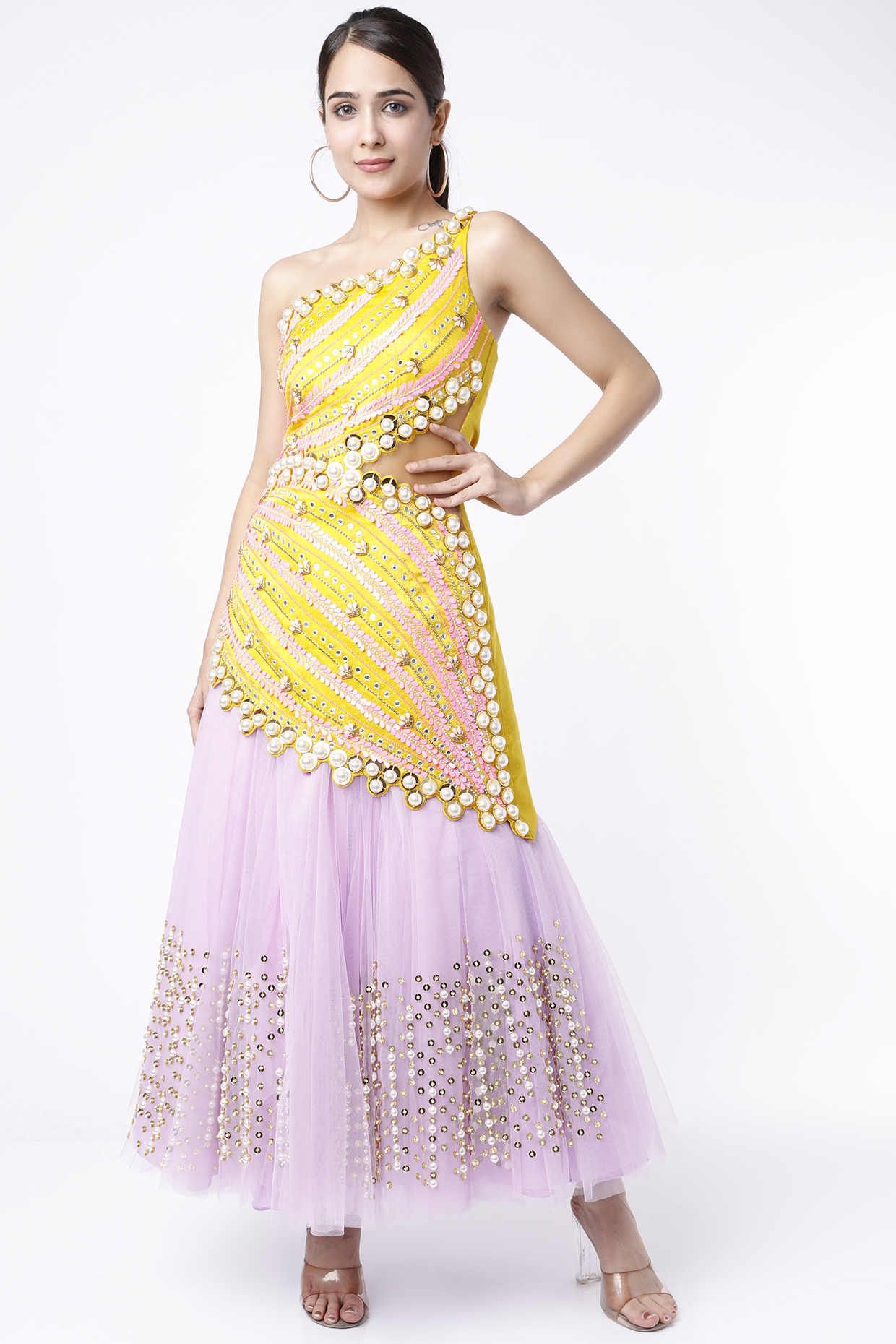 Lilac Tulle Embroidered Half Bridal Lehenga Set by Papa Don't Preach by Shubhika at Pernia's Pop Up Shop