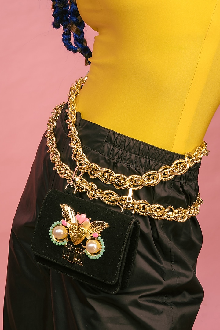 Black Embellished Belt Bag by Papa Don't Preach by Shubhika