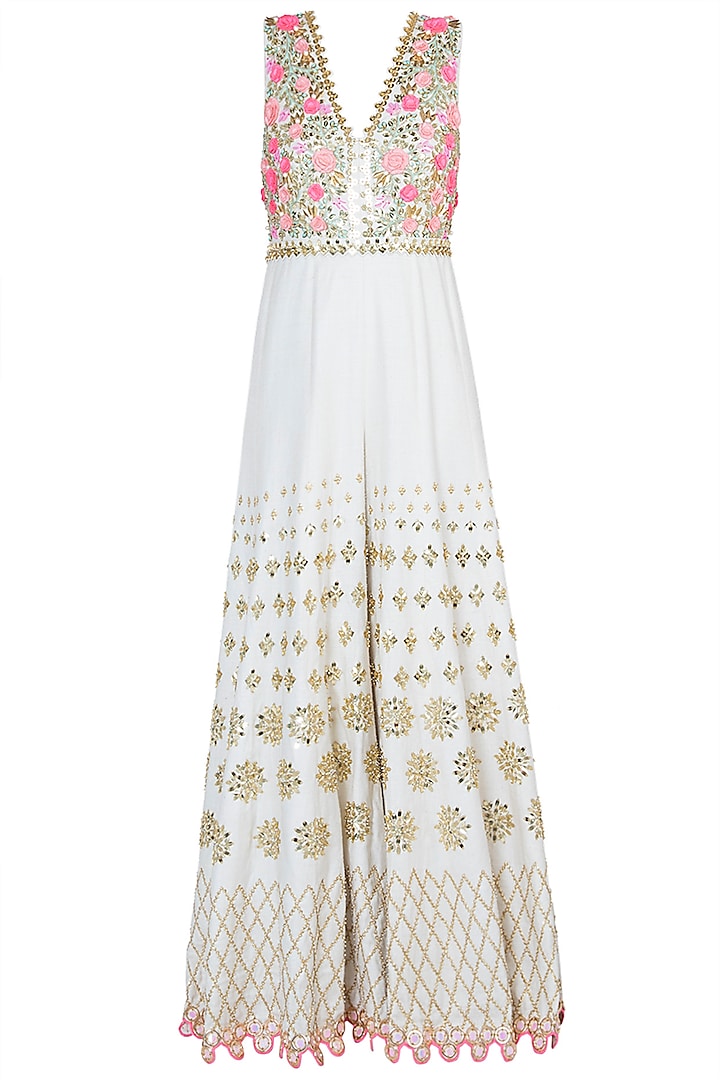 Ivory embroidered jumpsuit by PAPA DON'T PREACH BY SHUBHIKA