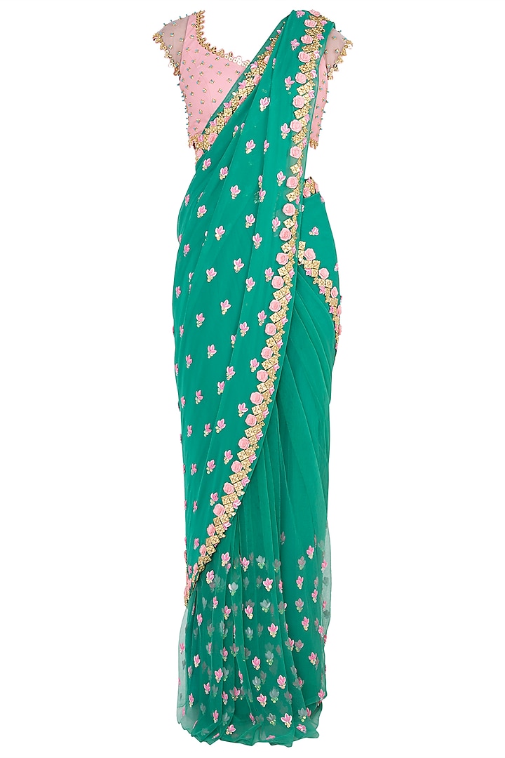 Forest Green Embroidered Saree Set by PAPA DON'T PREACH BY SHUBHIKA
