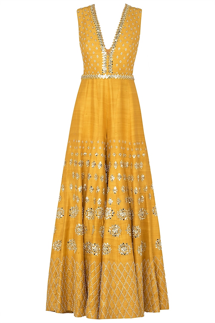Mustard Yellow Embroidered Jumpsuit by Papa Don't Preach by Shubhika