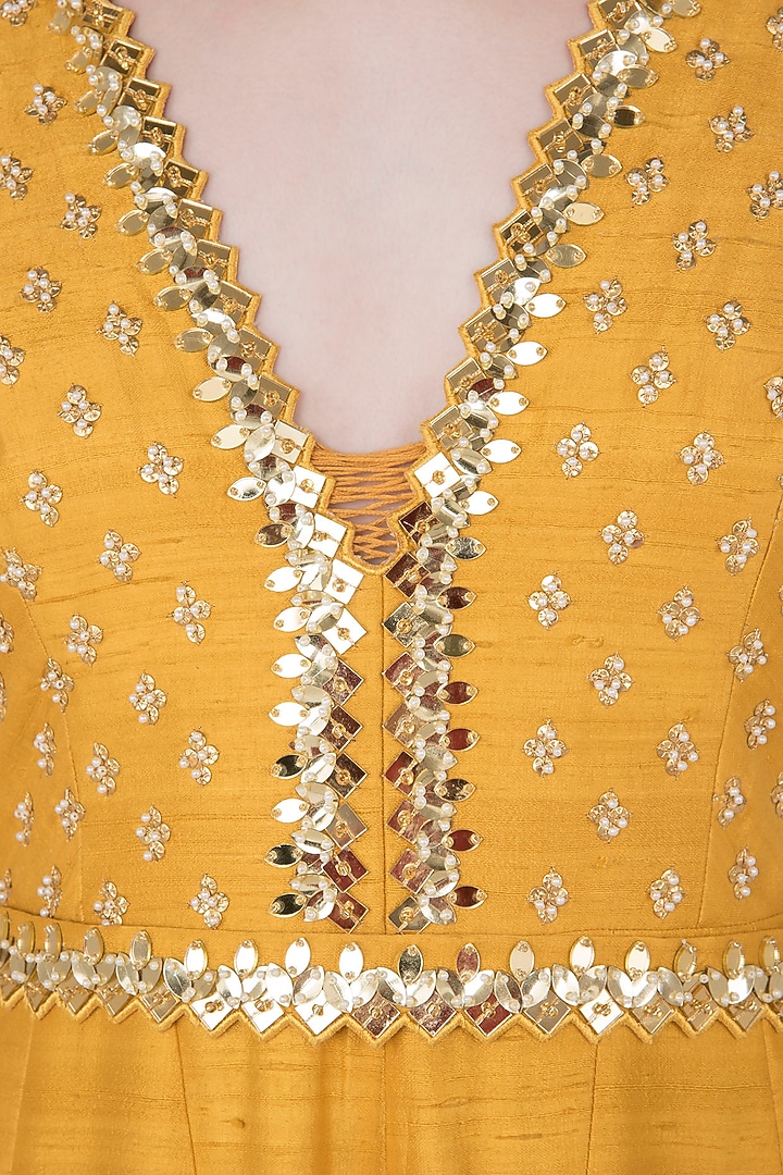 Mustard yellow embroidered jumpsuit available only at Pernia's Pop Up Shop.