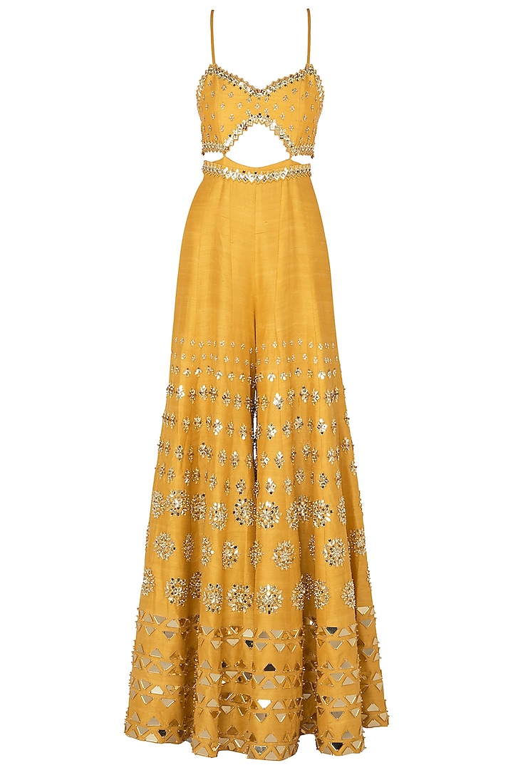 Mustard Yellow Embroidered Cutout Jumpsuit by Papa Don't Preach by Shubhika