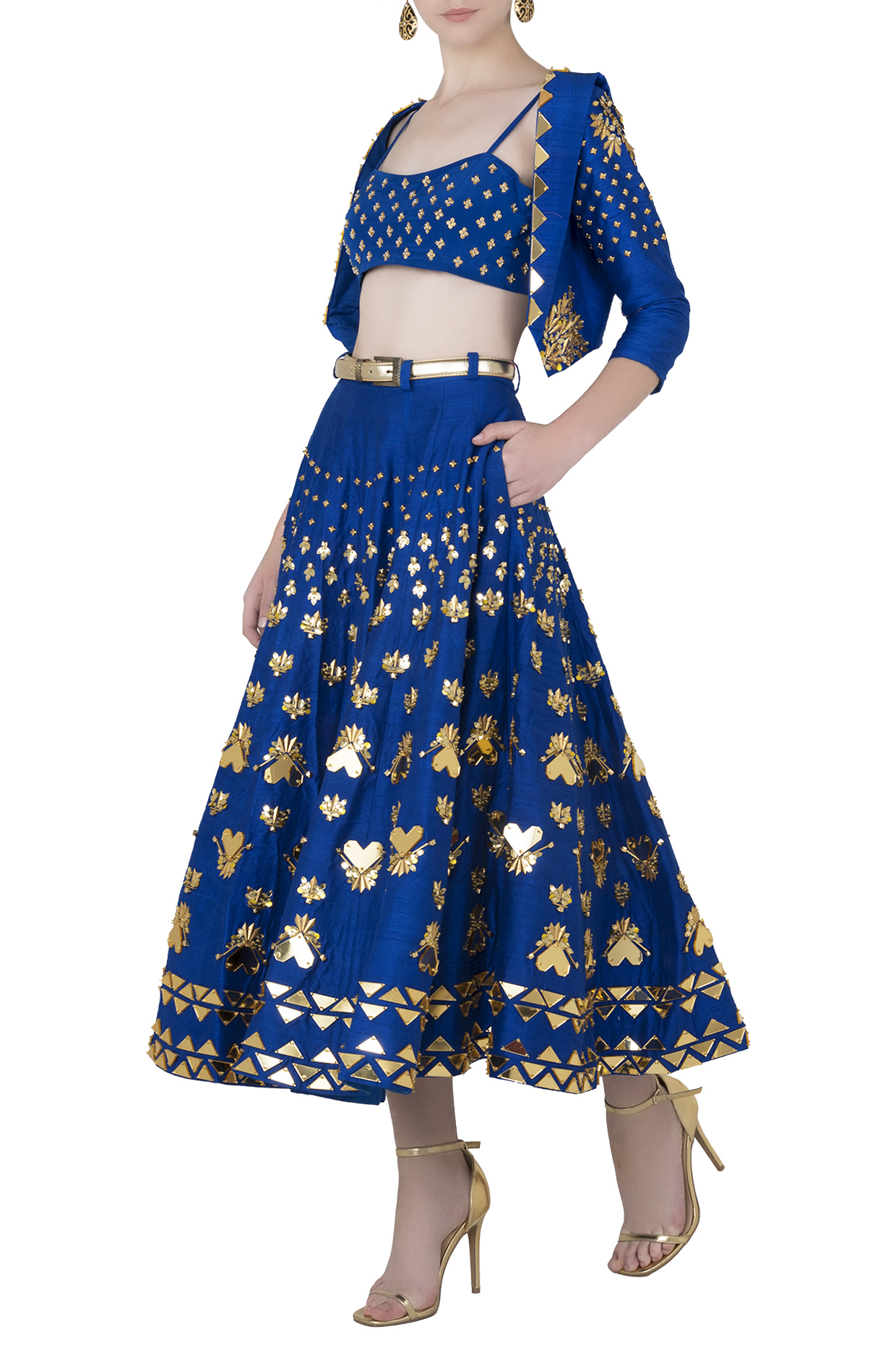 Dusty Turquoise Short Lehenga Set Design by Shreya Agarwal at Pernia's Pop  Up Shop 2023