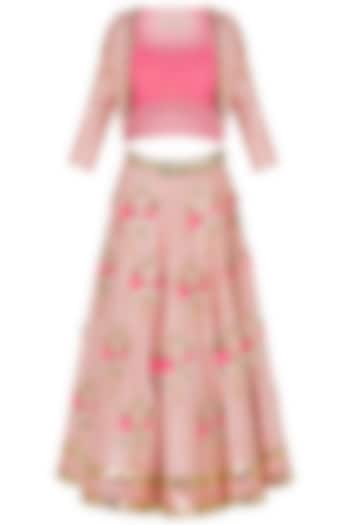 Blush Pink Embroidered Short Lehenga with Jacket and Bustier by Papa Don't Preach by Shubhika