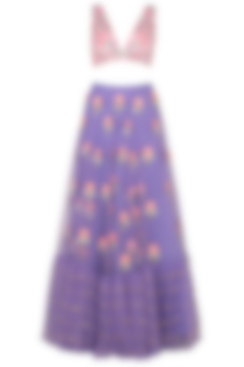 Lilac Lehenga and Glass Tube Blouse with Rosette Dupatta by Papa Don't Preach by Shubhika