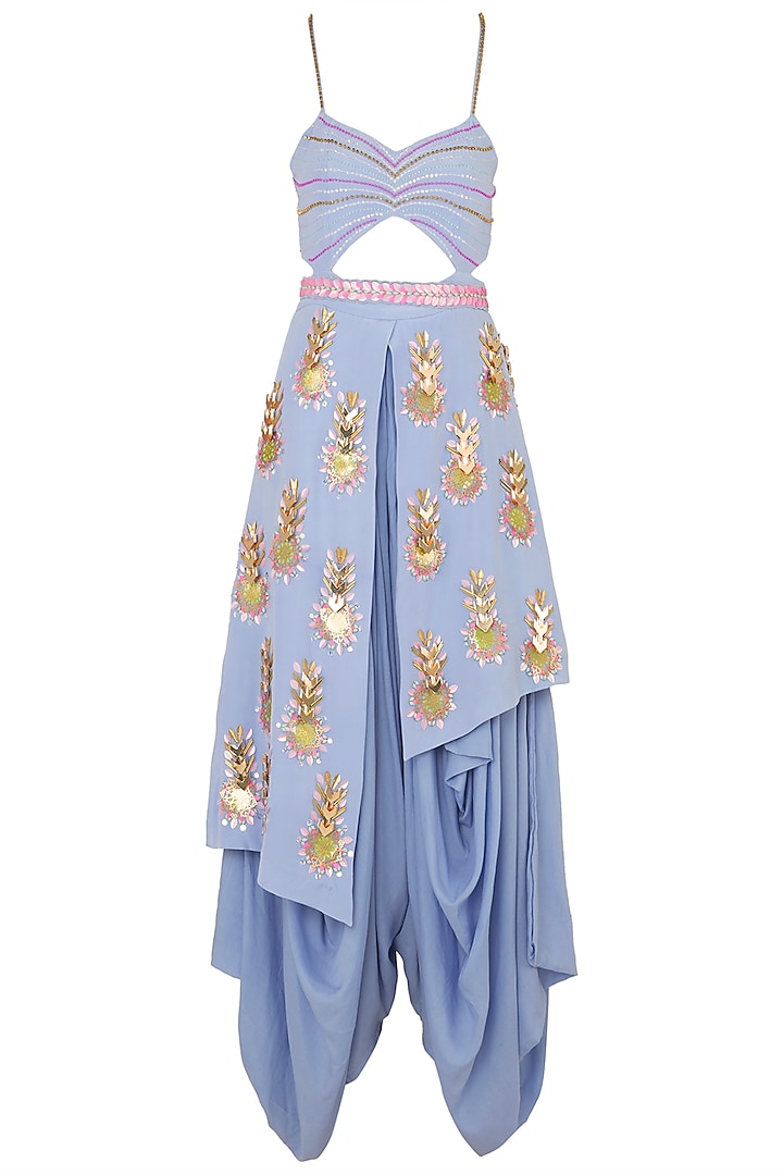 Lilac Cut Out Drape Dhoti Jumpsuit and Embroidered Belt by Papa Don't Preach by Shubhika