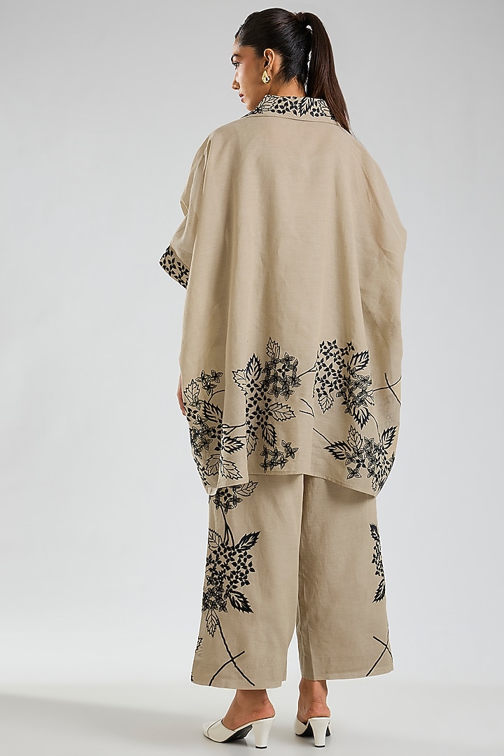 Natural Beige & Black Handloom Cotton Thread Embroidered Tunic by Peachoo at Pernia's Pop Up Shop