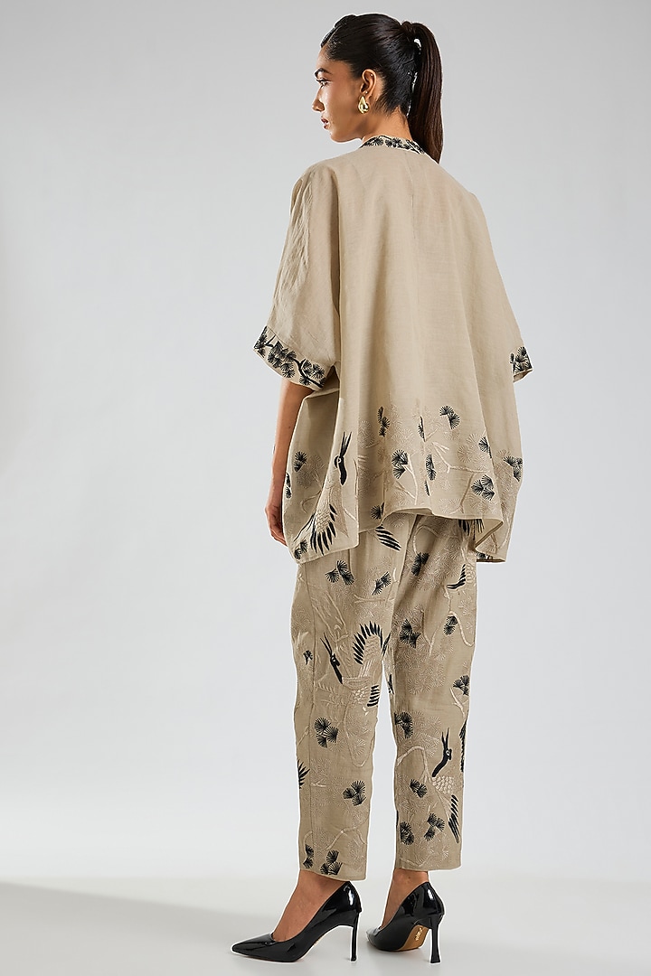 Natural Beige & Black Handloom Cotton Thread Embroidered Top by Peachoo at Pernia's Pop Up Shop