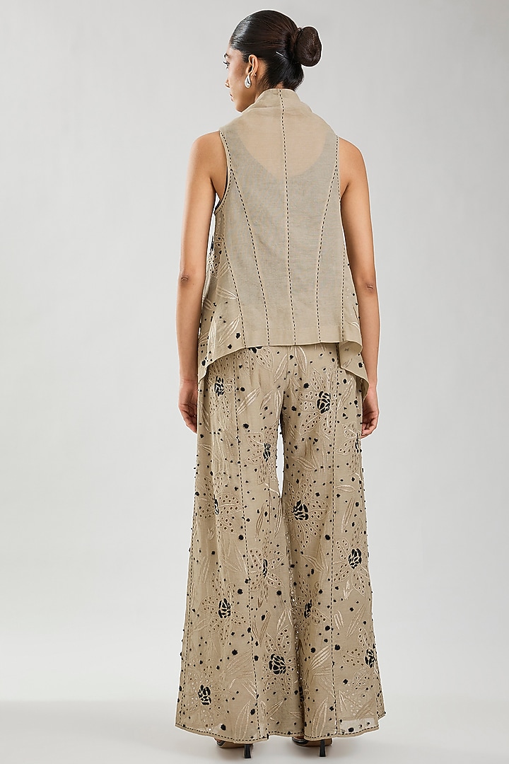 Natural & Black Handloom Cotton Cutwork Front Open Wrap by Peachoo at Pernia's Pop Up Shop