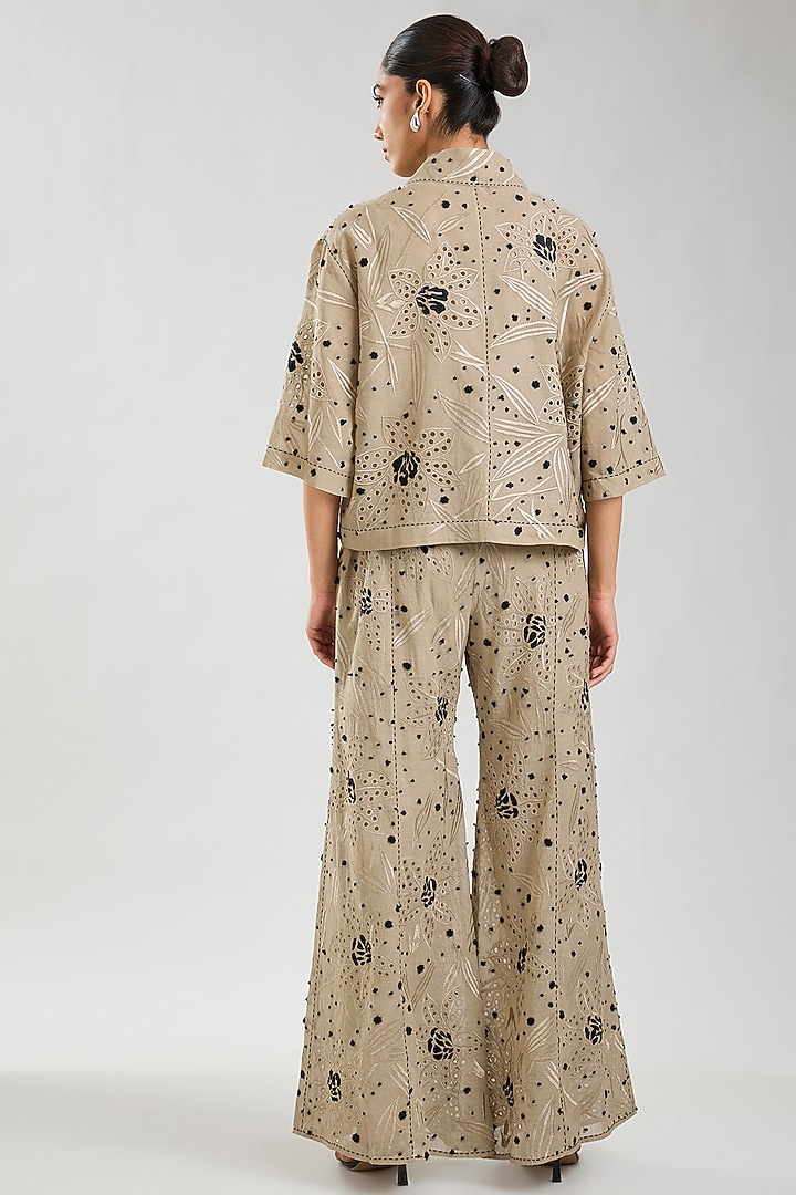 Natural & Black Handloom Cotton Cutwork Jacket by Peachoo at Pernia's Pop Up Shop