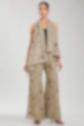 Natural & Black Handloom Cotton Cutwork Palazzo by Peachoo at Pernia's Pop Up Shop