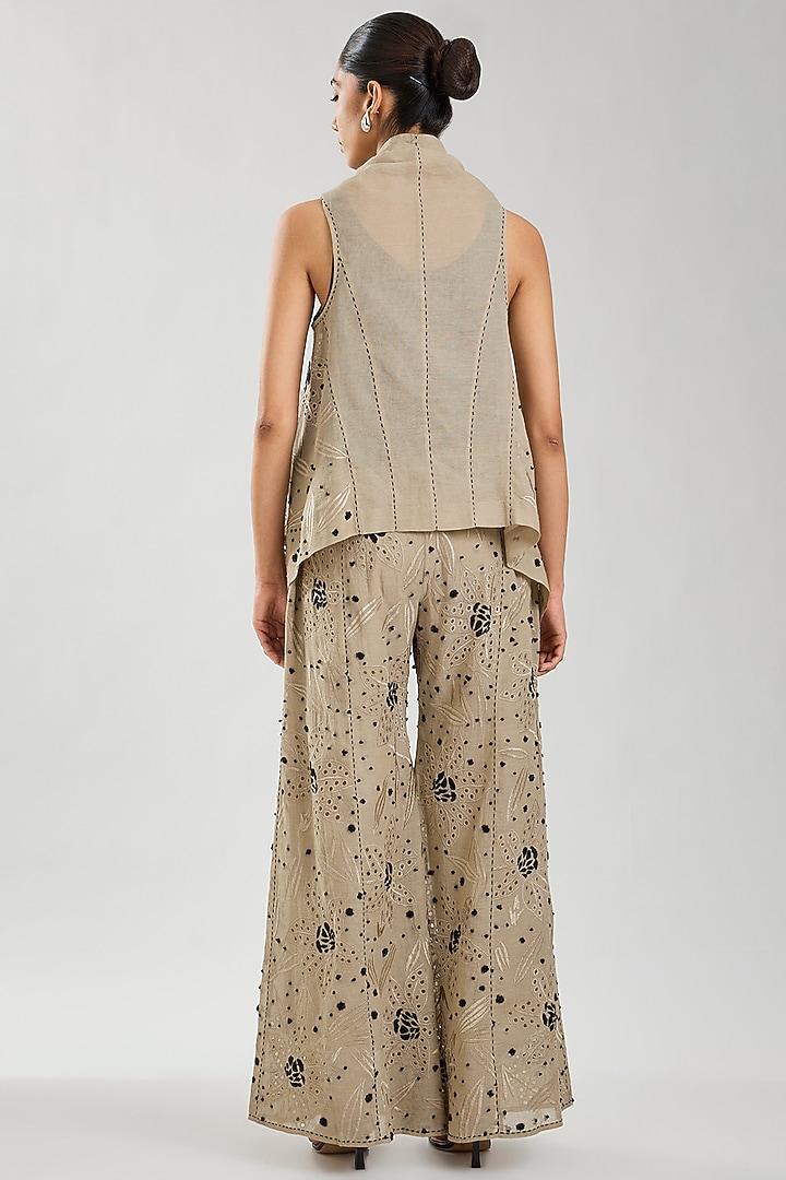 Natural & Black Handloom Cotton Cutwork Palazzo by Peachoo at Pernia's Pop Up Shop