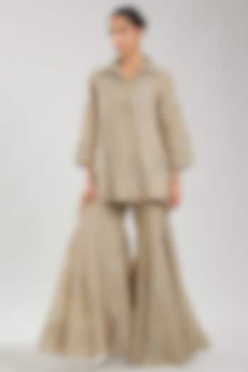 Natural Handloom Cotton Thread & Sequins Embroidered Jacket by Peachoo at Pernia's Pop Up Shop