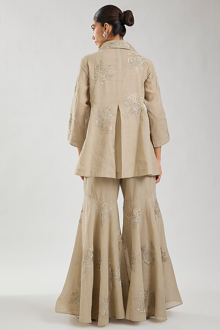 Natural Handloom Cotton Thread & Sequins Embroidered Jacket by Peachoo at Pernia's Pop Up Shop