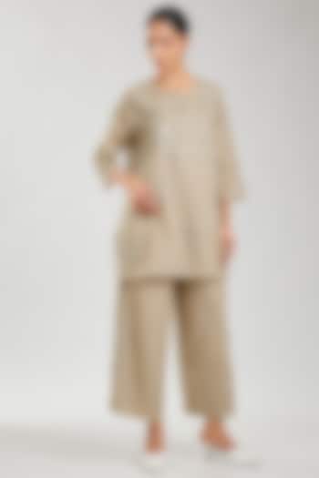 Natural Handloom Cotton Thread & Sequins Embroidered Pants by Peachoo at Pernia's Pop Up Shop