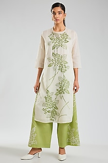 Grass Green Handloom Cotton Cutwork Embroidered Pants by Peachoo-POPULAR PRODUCTS AT STORE