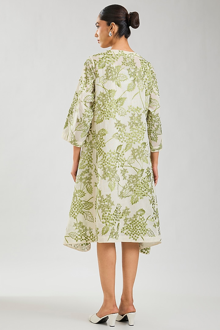 Ecru & Green Handloom Cotton Cutwork Jacket by Peachoo at Pernia's Pop Up Shop