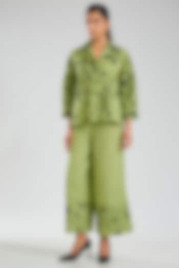 Grass Green Handloom Cotton Jacket by Peachoo at Pernia's Pop Up Shop