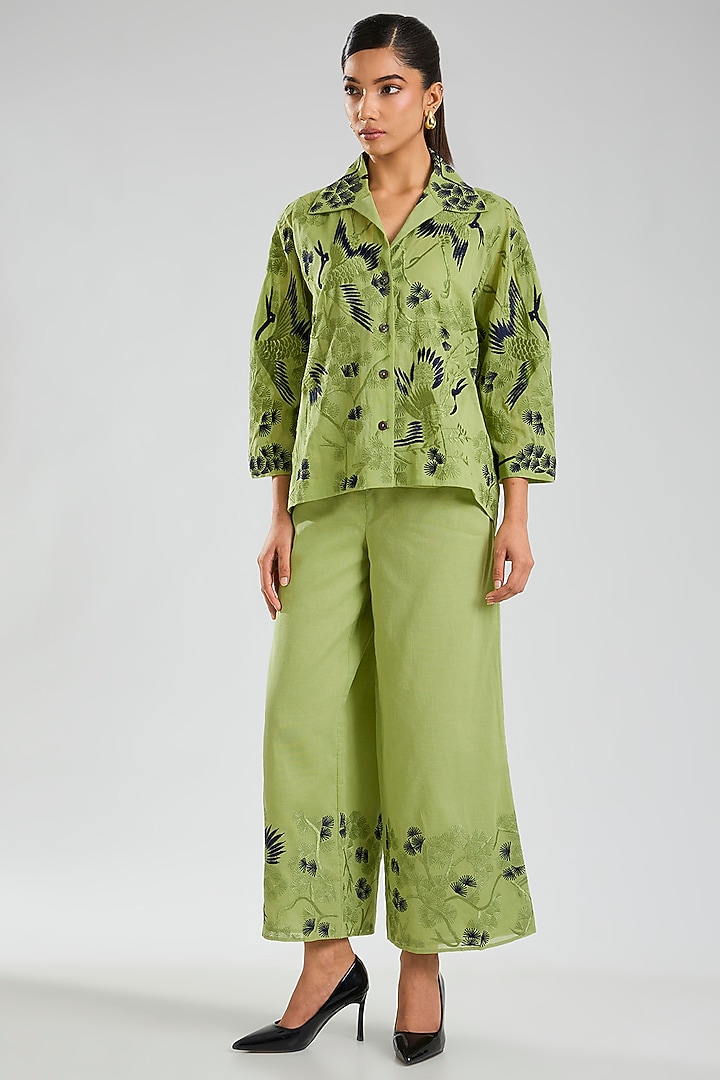 Grass Green Handloom Cotton Jacket by Peachoo at Pernia's Pop Up Shop