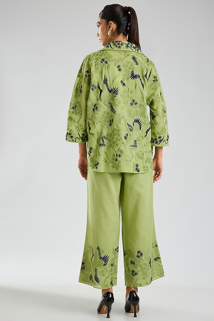 Grass Green Handloom Cotton Jacket by Peachoo at Pernia's Pop Up Shop