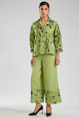 Grass Green Handloom Cotton Pants by Peachoo
