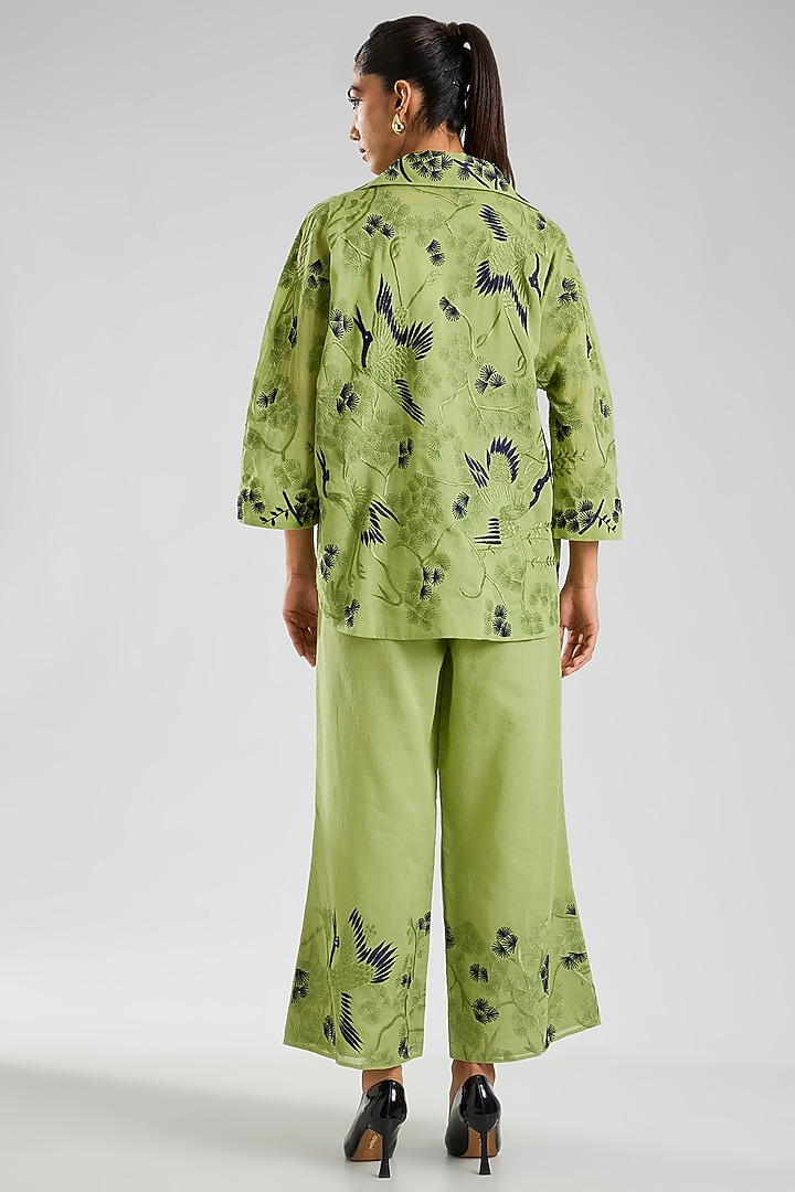 Grass Green Handloom Cotton Pants by Peachoo at Pernia's Pop Up Shop