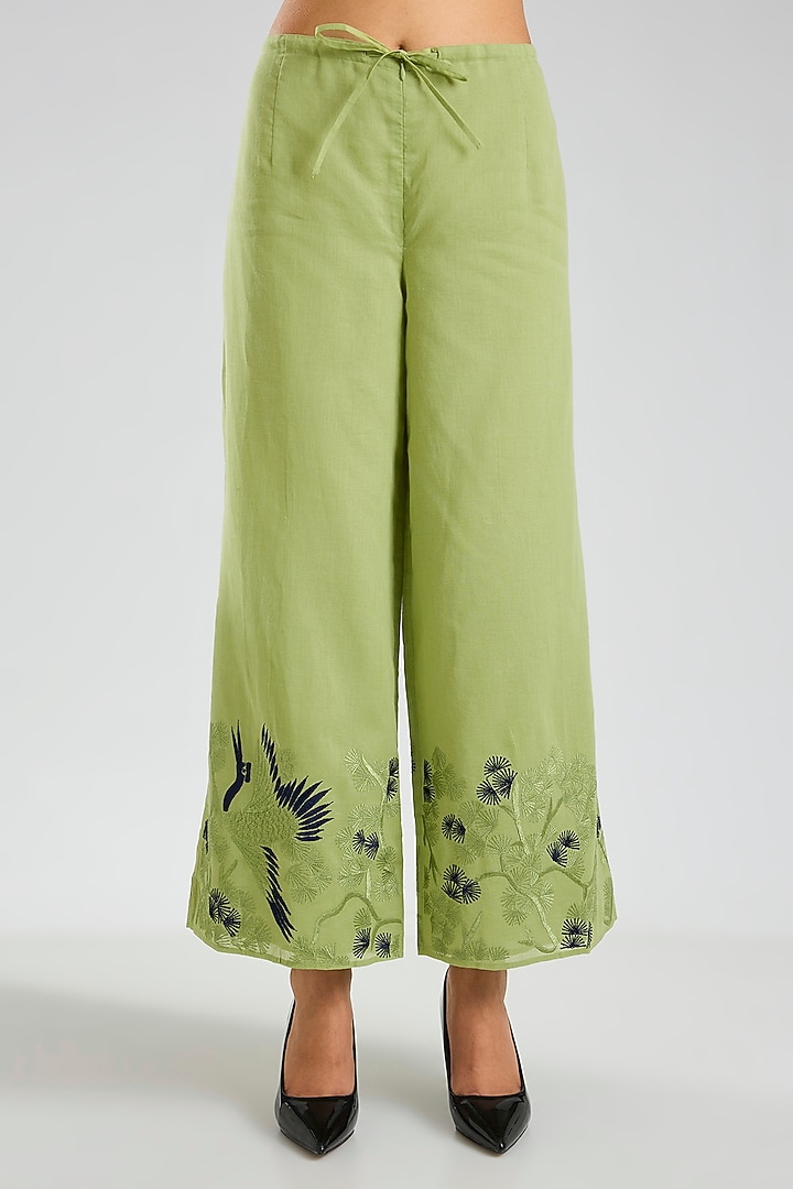 Grass Green Handloom Cotton Pants by Peachoo at Pernia's Pop Up Shop