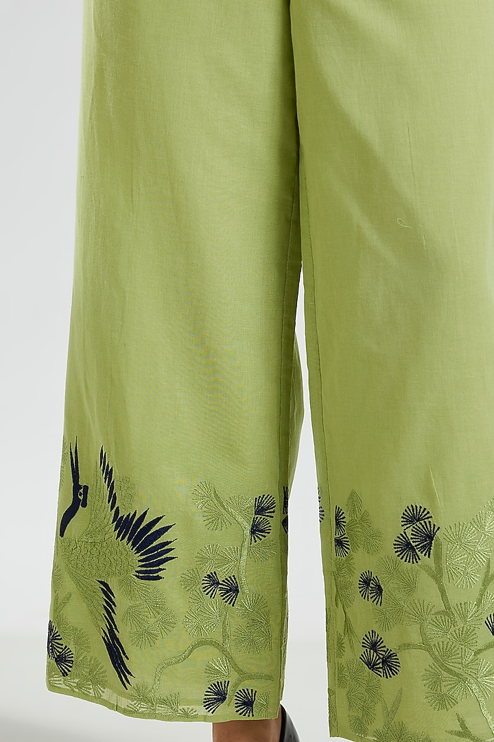 Grass Green Handloom Cotton Pants by Peachoo at Pernia's Pop Up Shop