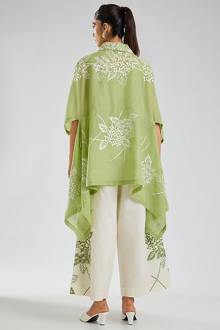 Grass Green Handloom Cotton Embroidered Cape by Peachoo at Pernia's Pop Up Shop