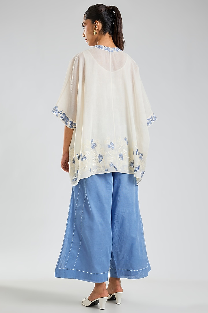 Ecru Handloom Cotton Embroidered Top by Peachoo at Pernia's Pop Up Shop