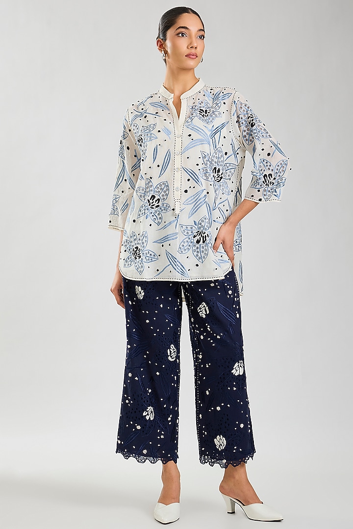 Ecru Handloom Cotton Cutwork Top by Peachoo at Pernia's Pop Up Shop