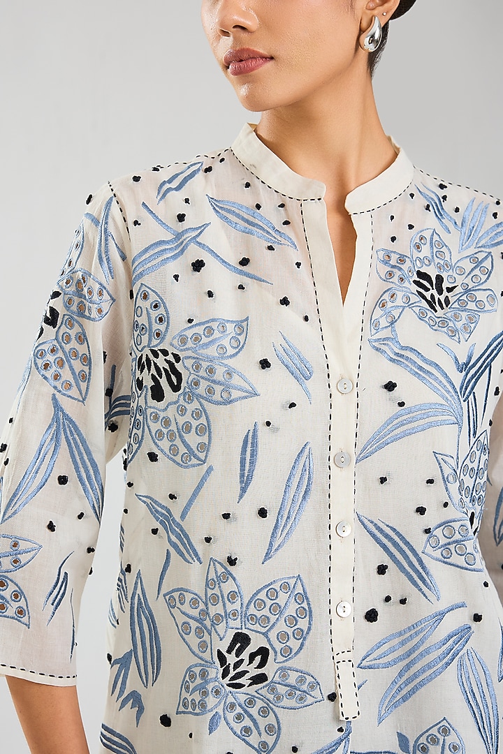 Ecru Handloom Cotton Cutwork Top by Peachoo at Pernia's Pop Up Shop