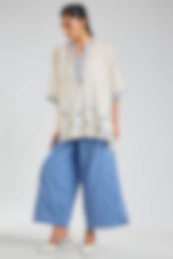 Steel Blue Handloom Cotton Pants by Peachoo at Pernia's Pop Up Shop