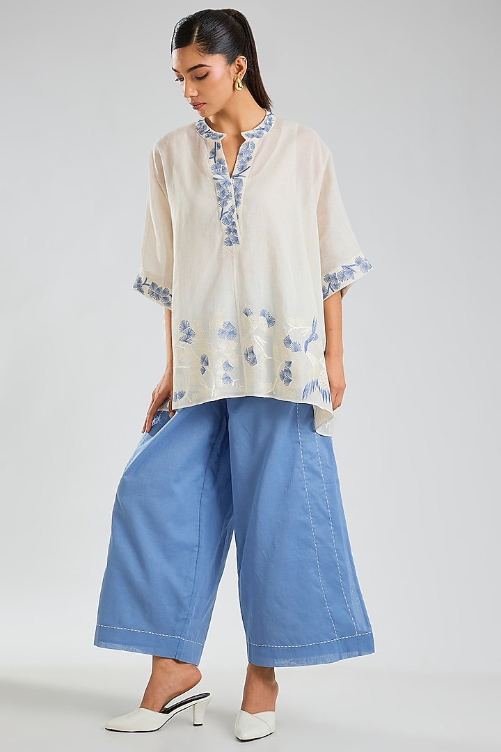 Steel Blue Handloom Cotton Pants by Peachoo at Pernia's Pop Up Shop